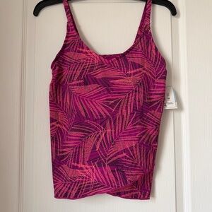 New Women’s Land’s End Creora Highclo Pink Palm-Print Swim Top